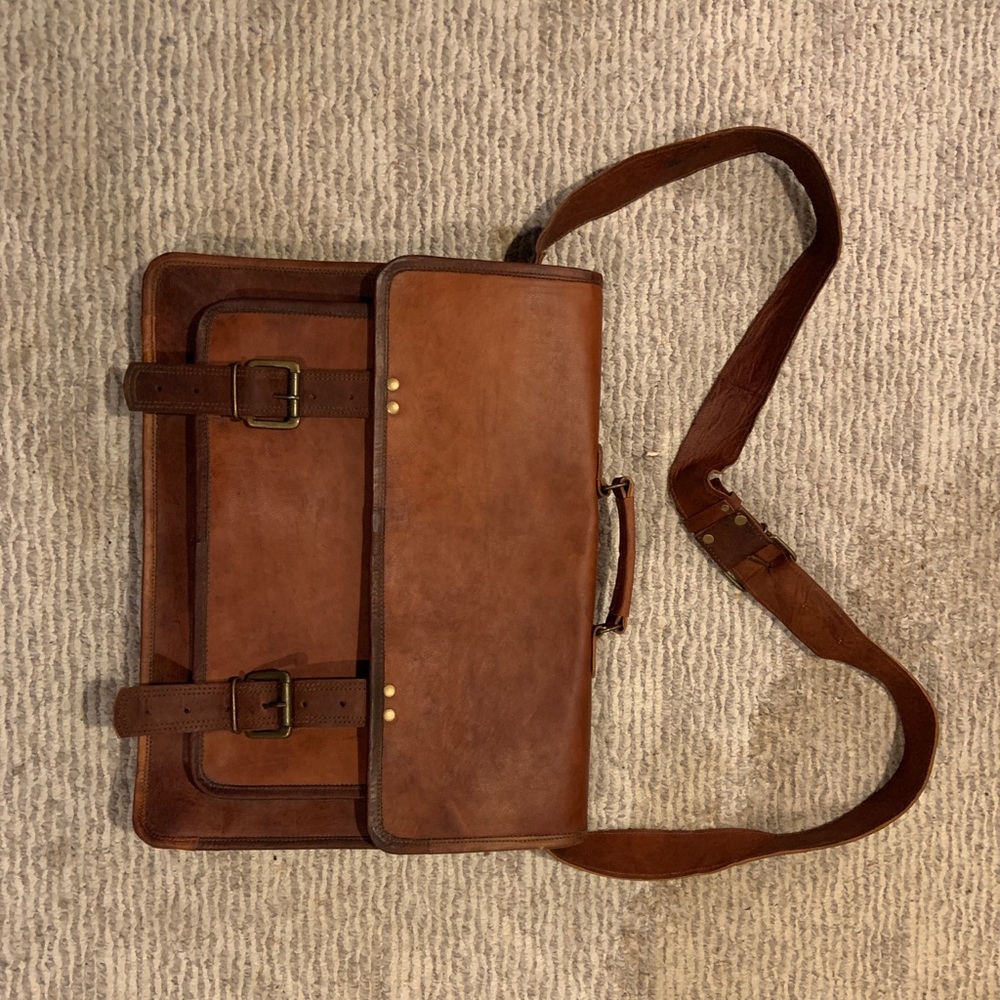 Brown Leather Messenger Bag (New)